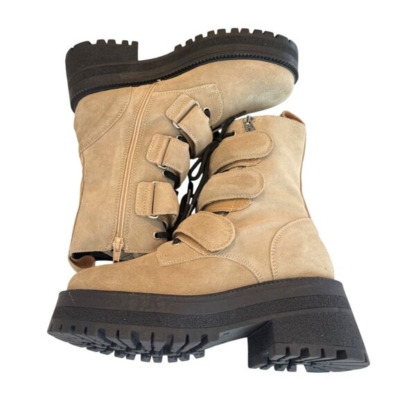 Free People Latte Beige Suede Emmett Lace Strap Up Boots Size 36/US 6 NWOB - Picture 5 of 7